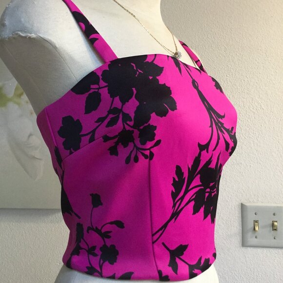 GUESS Printed Corset Bustier Crop Top Zip Back Logo Adjustable Straps Lined XS - Picture 1 of 10